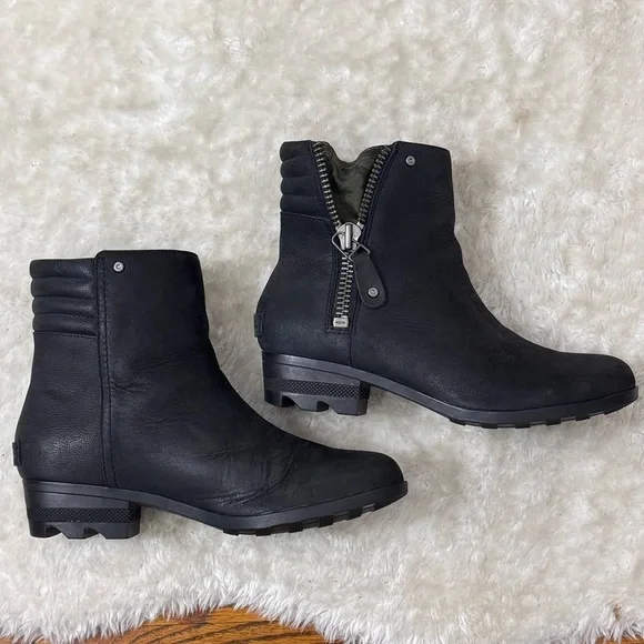 Sorel Danica Waterproof Black Leather Ankle Booties Ss 8 - Picture 2 of 13